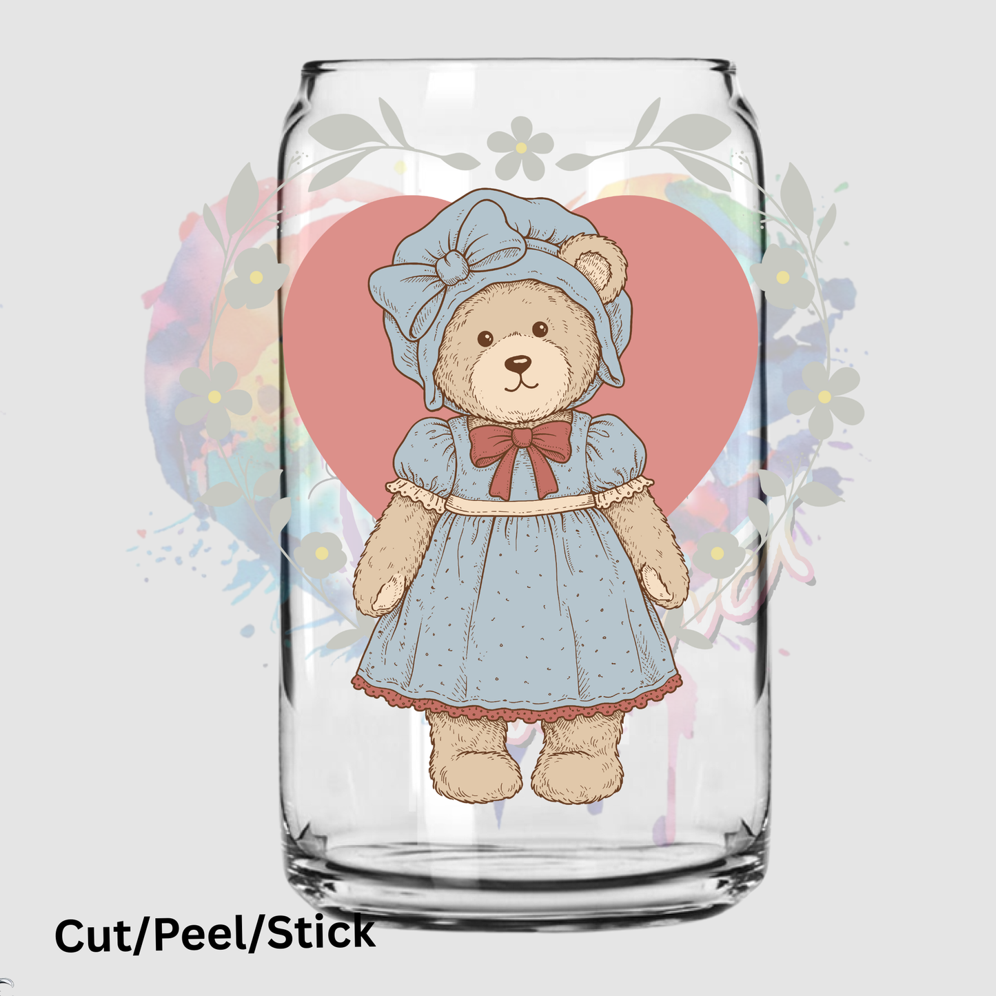 Vintage Granny Heart Bear UV DTF Decal