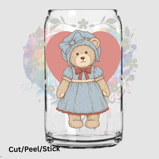 Vintage Granny Heart Bear UV DTF Decal