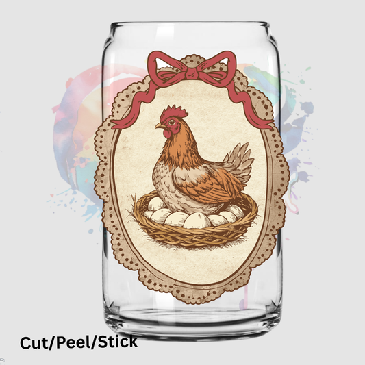 Vintage Framed Hen on Nest UV DTF Decal