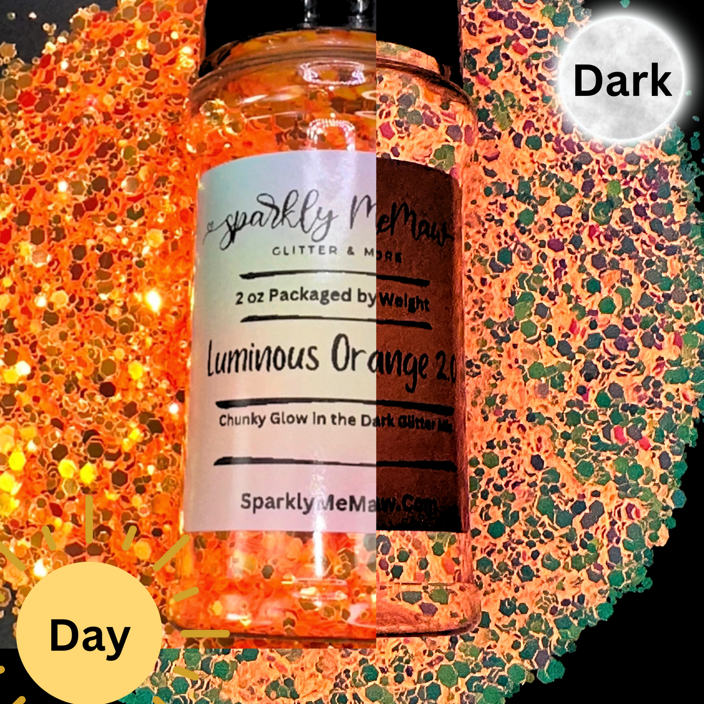 Luminous Orange 2.0 Chunky glow in the Dark Glitter Mix