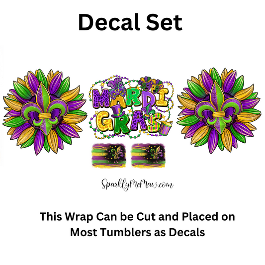 Mardi Gras UV DTF Decal Set (9.7 x 4.3 total inches)