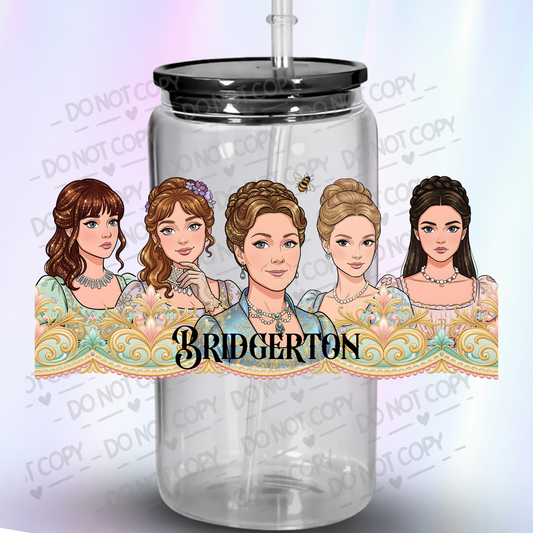 Bridgerton Ladies Portrait with Ornate Floral Border UV DTF Wrap