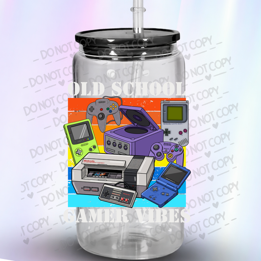 Retro Nintendo Gaming Console Collection with Rainbow Gradient Background UV DTF Decal