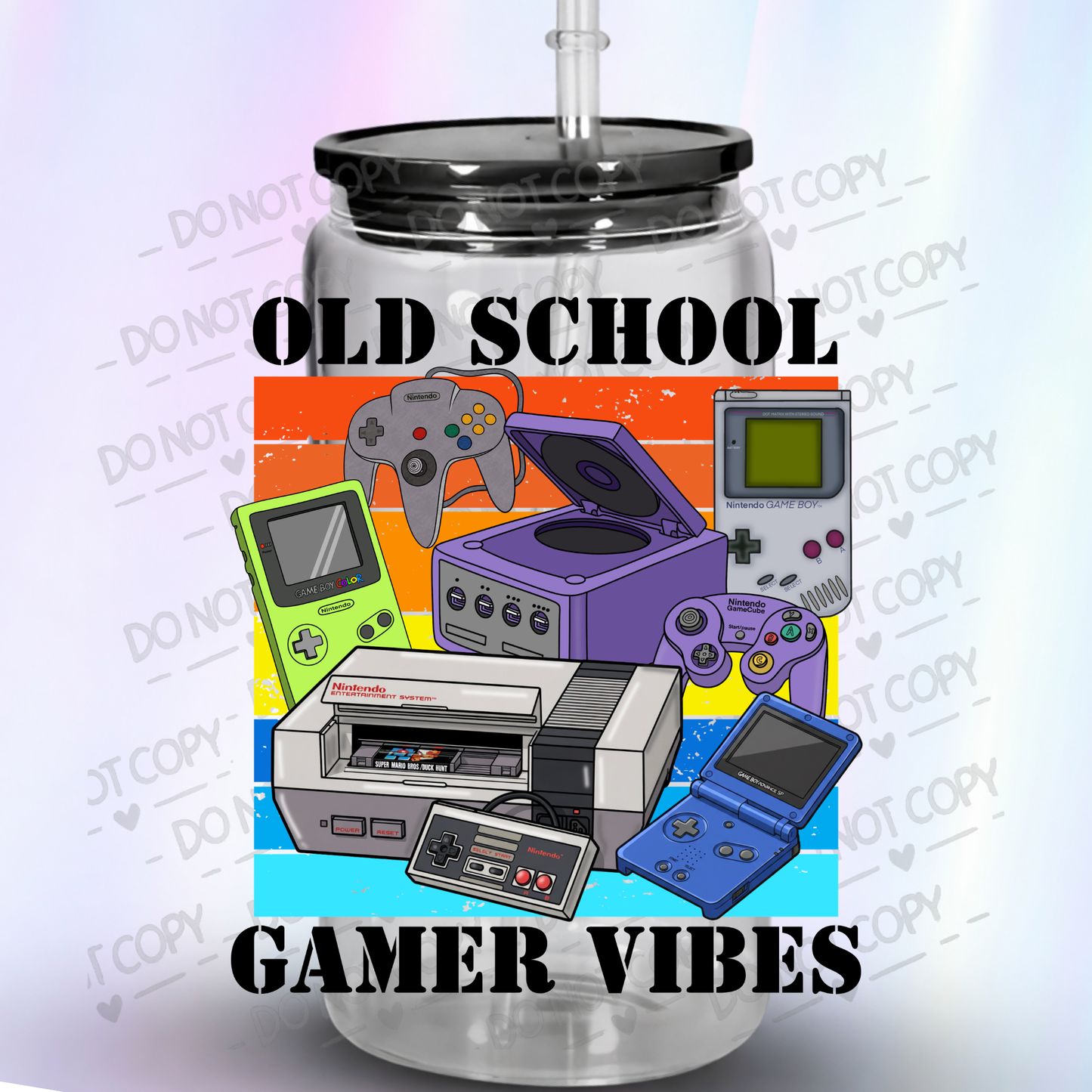 Old School Gamer Vibes Retro Nintendo Gaming Console Collection UV DTF Decal
