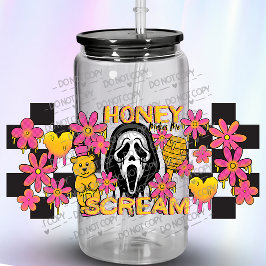 Ghostface Scream Mask Honey Makes Me Scream Floral Design UV DTF wrap