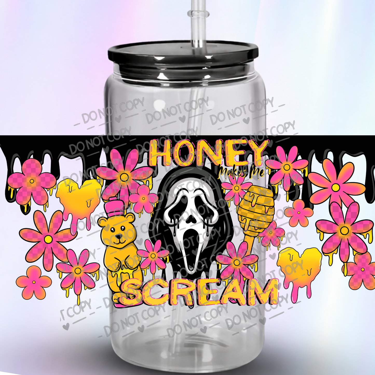 Honey Makes Me Scream Ghostface Horror Floral Design UV DTF wrap