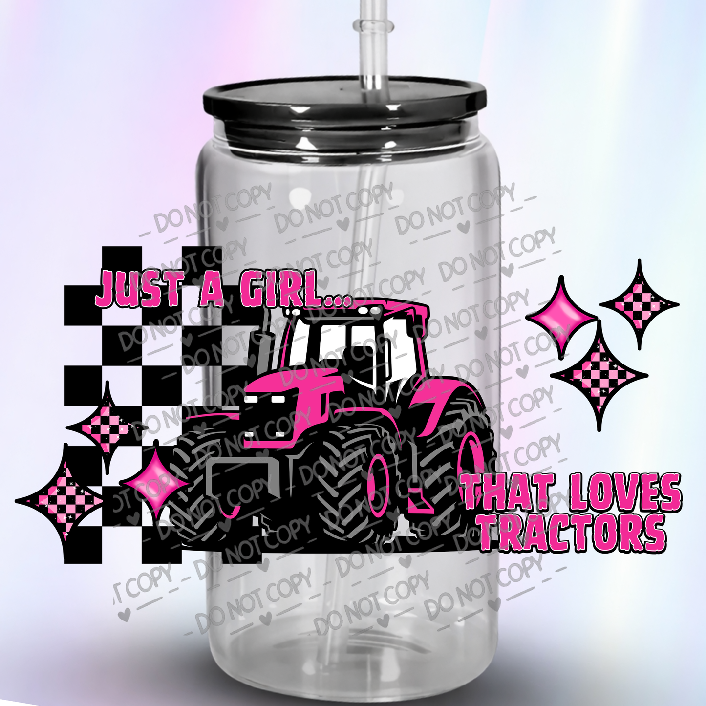 Just A Girl That Loves Tractors Pink Farm Equipment UV DTF wrap