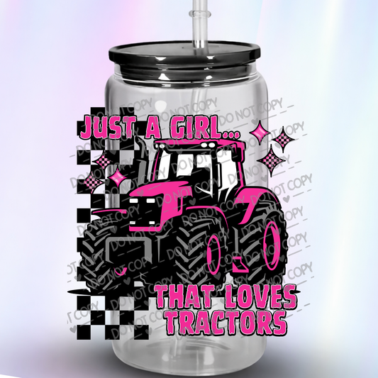 Just A Girl That Loves Tractors Pink Farm Equipment Design UV DTF Decal