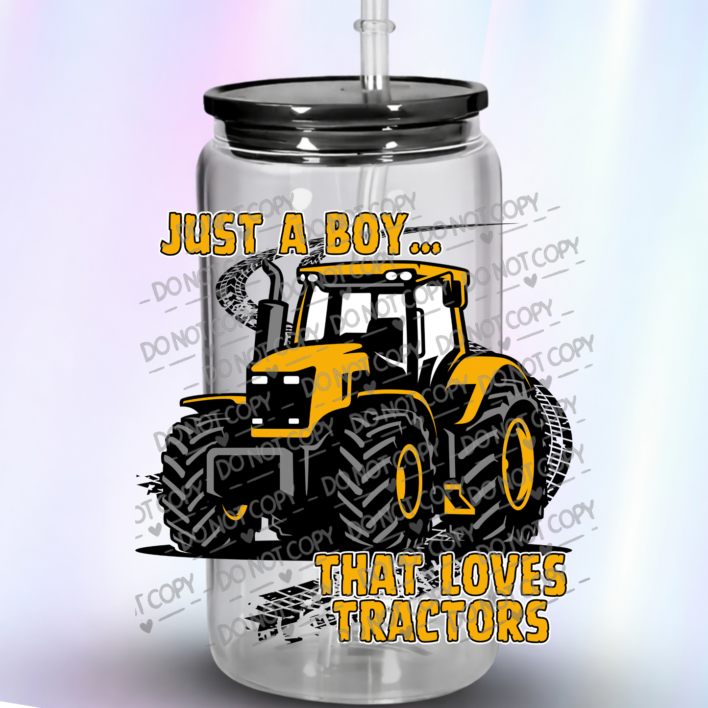 Just A Boy That Loves Tractors Yellow Farm Tractor UV DTF Decal