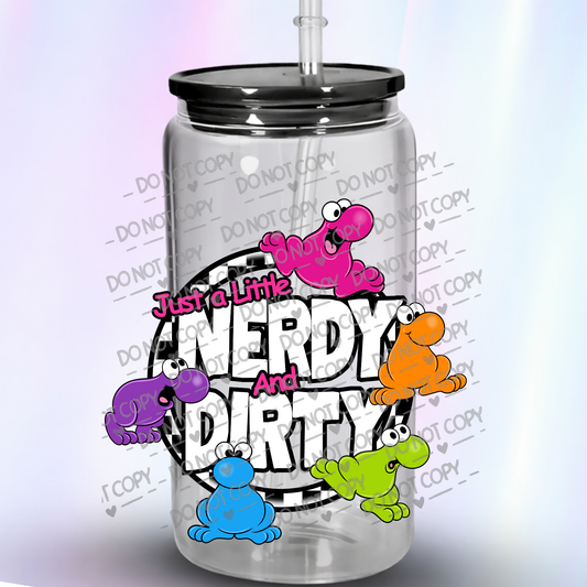 Just a Little Nerdy and Dirty Colorful Cartoon Characters UV DTF Decal