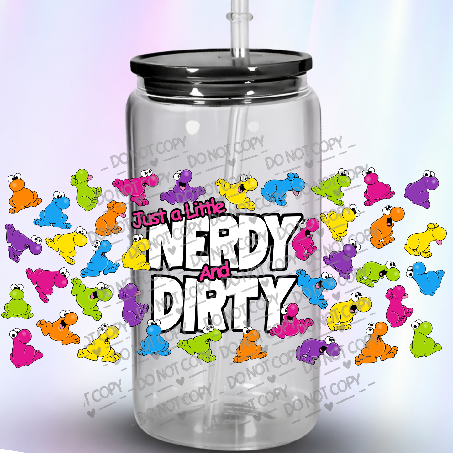 Just a Little Nerdy and Dirty Colorful Cartoon Characters UV DTF wrap