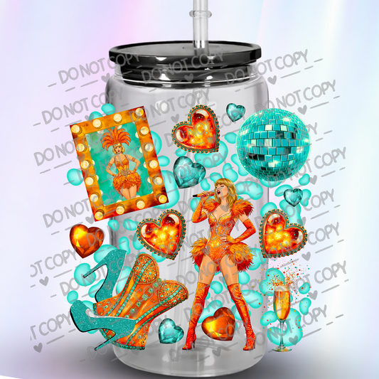 Glam Pop Star with Disco Ball Hearts High Heels and Champagne UV DTF Decal