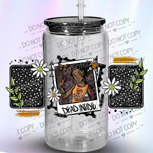 Dead Inside Goth Girl Polaroid Photo with Daisy Mason Jar Frames 16 oz UV DTF Wrap