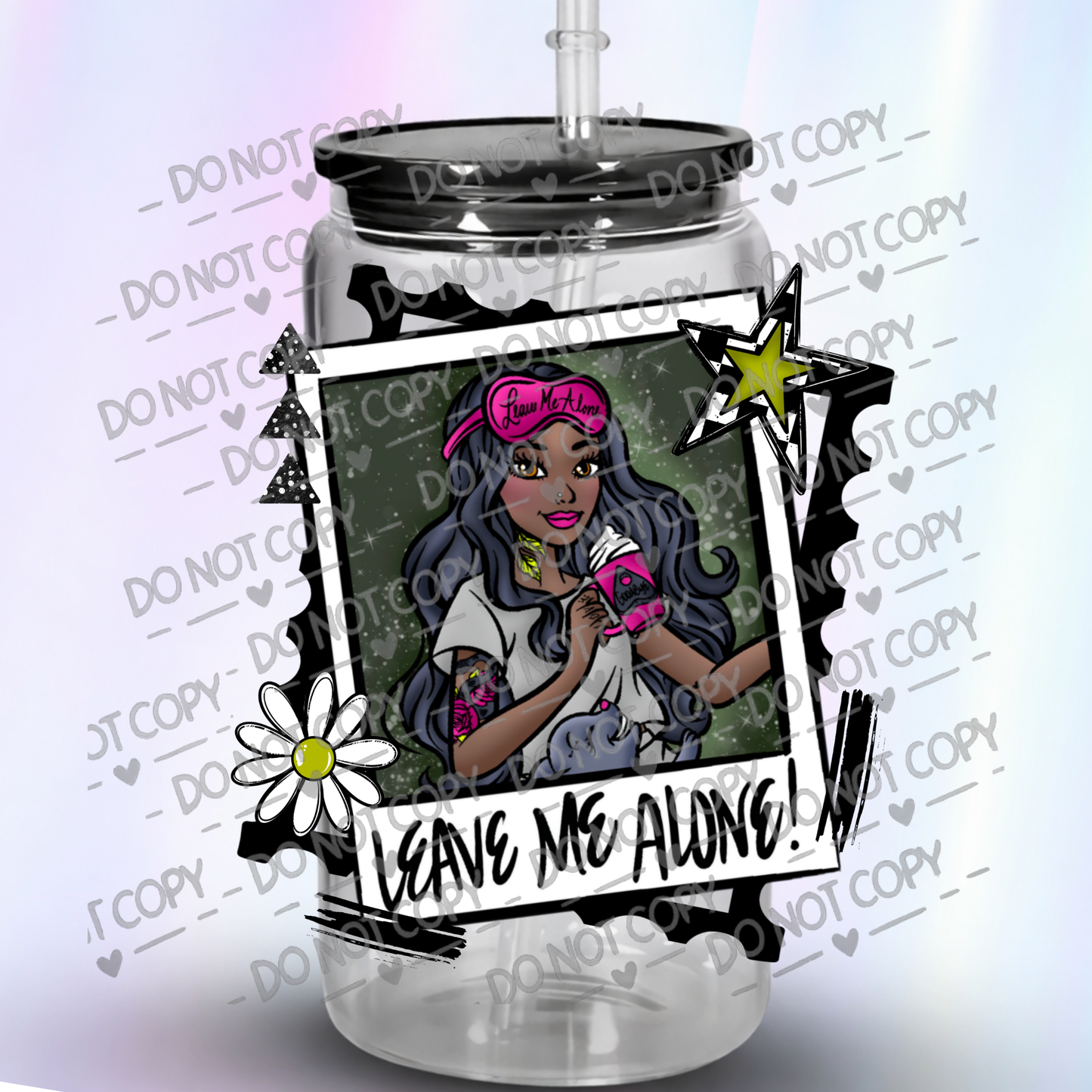 Leave  Me Alone Tattooed Girl with Polaroid Frame Uv DTF Decal