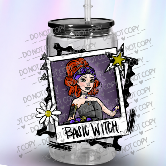 Basic Witch Redhead Girl with Purple Starry Background UF DTF Decal