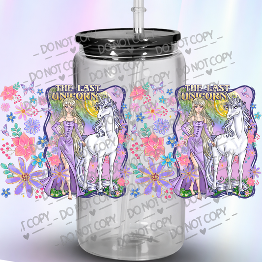 The Last Unicorn Princess with White Unicorn Floral Fantasy UF DTF Decal