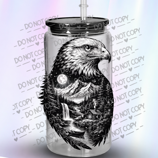 Bald Eagle Double Exposure Mountain Wilderness Night Scene UF DTF Decal