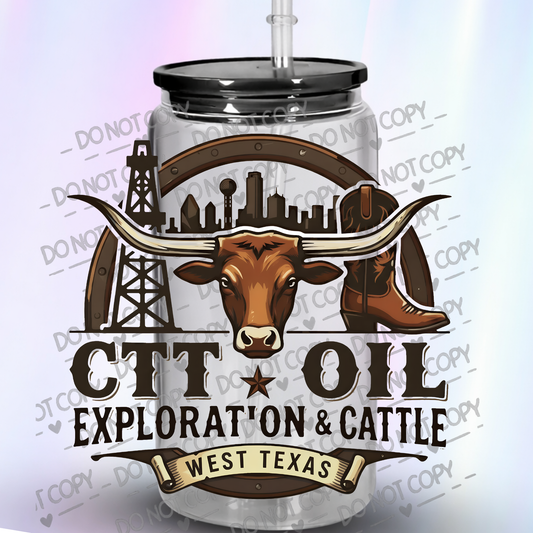 West Texas Oil Exploration and Cattle Longhorn Design UV DTF Decal