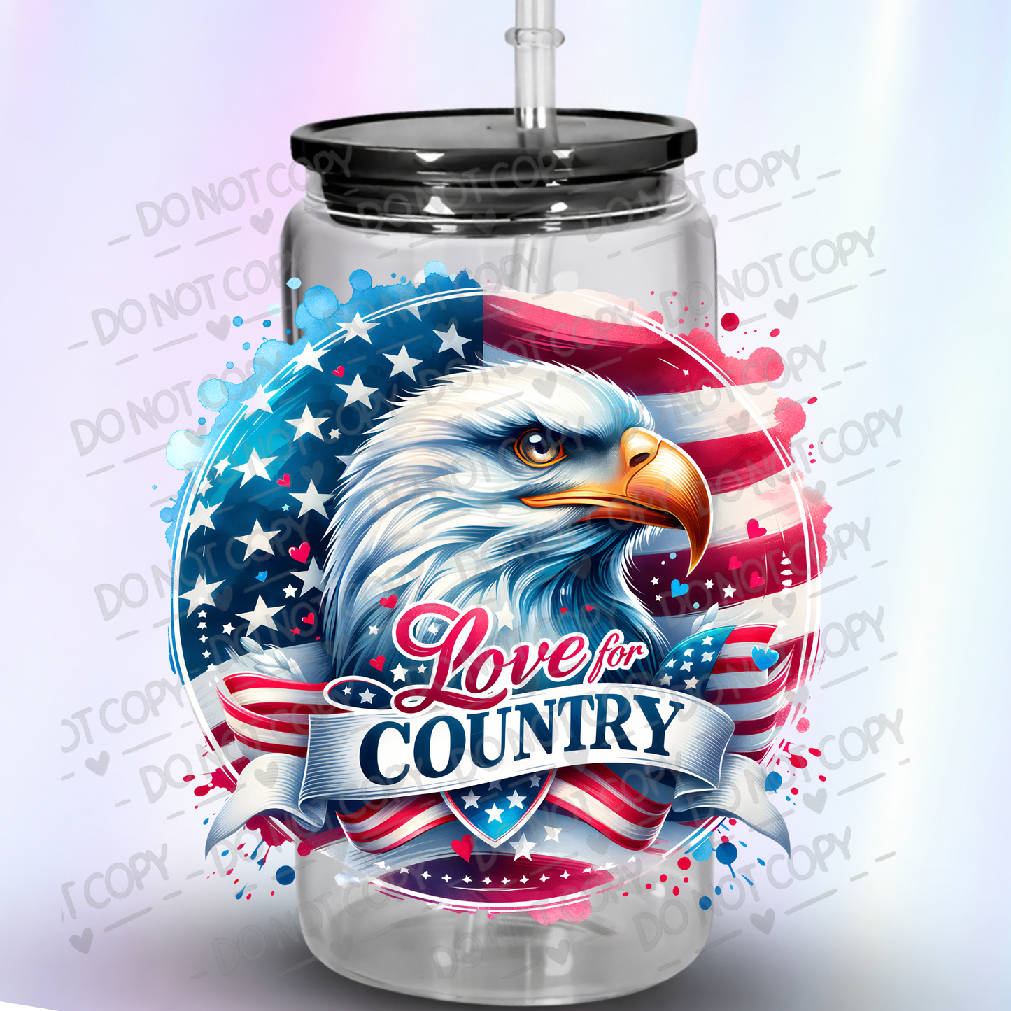 Love for Country Bald Eagle American Flag Watercolor UV DTF Decal