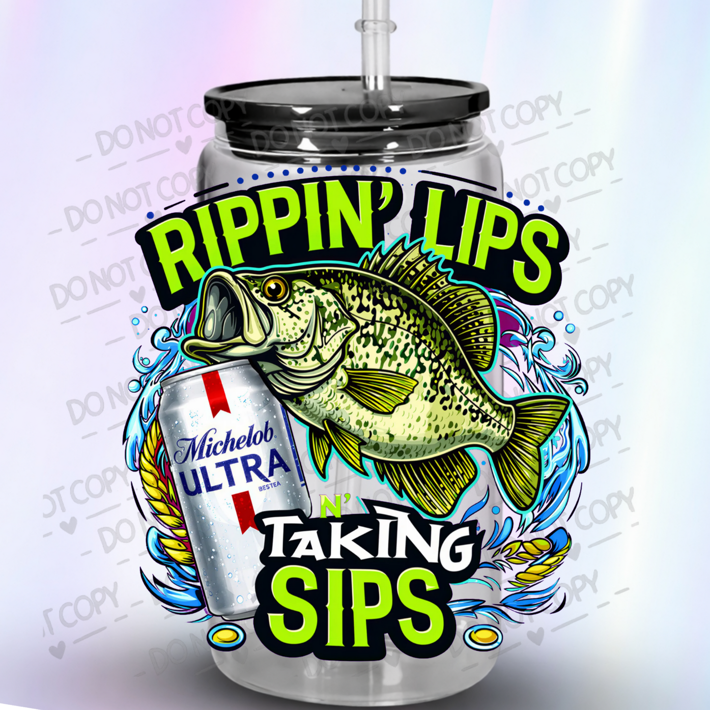Rippin' Lips N' Taking Sips Bass Fishing Michelob Ultra UV DTF Decal