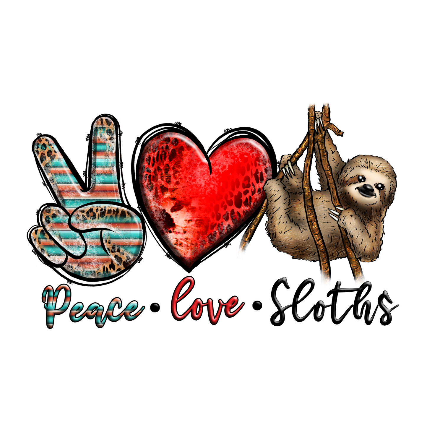 Peace Love Sloths XL UV DTF Decal