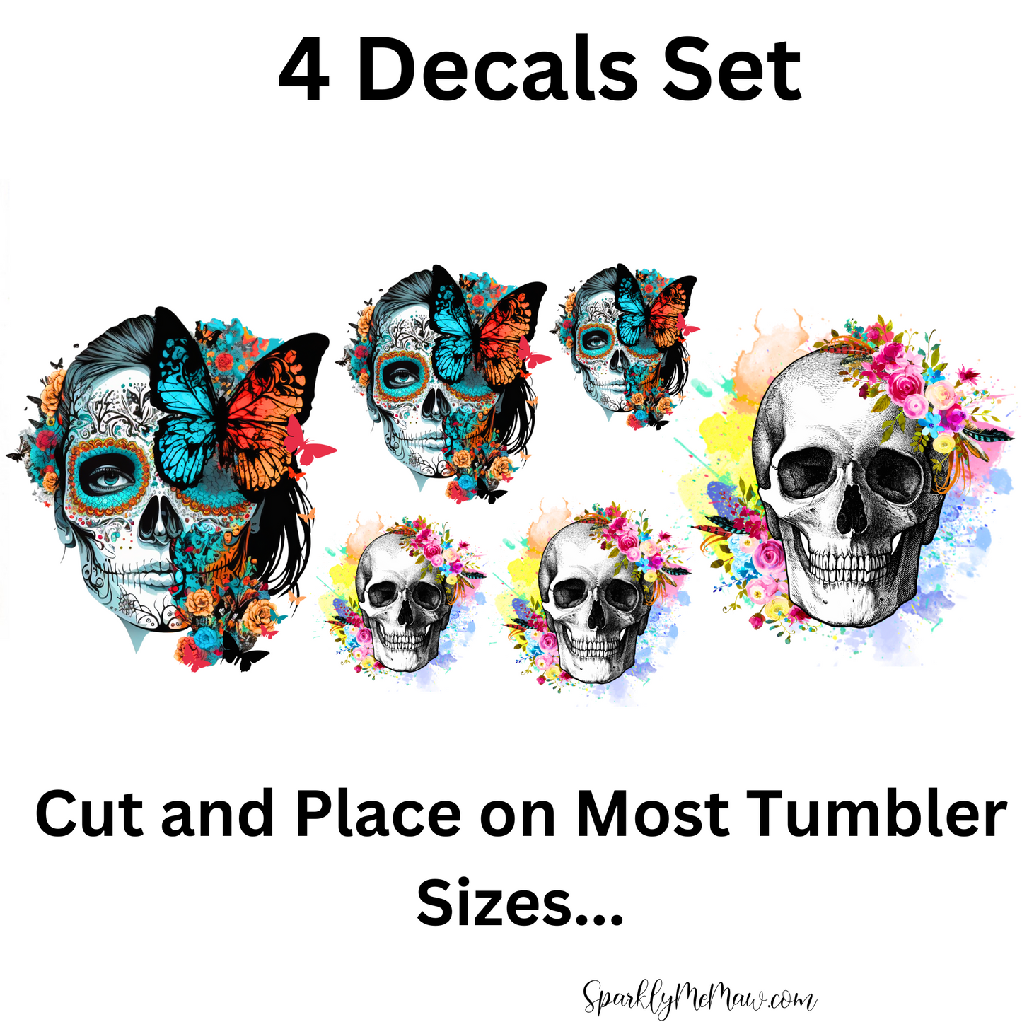 Skulls And Flowers UV DTF Decal Set