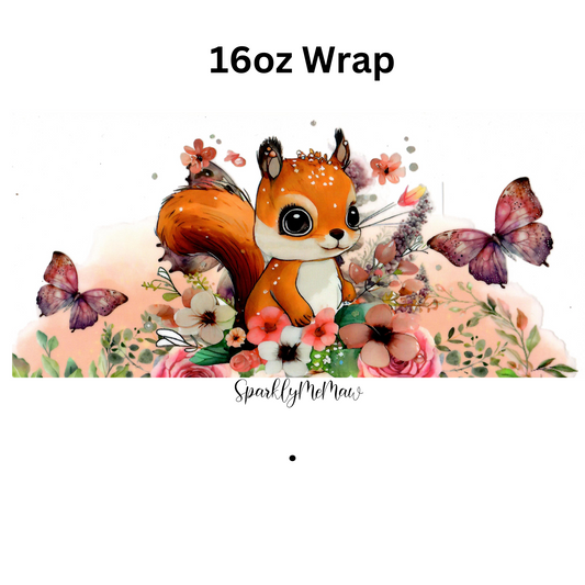 Floral Squirrel 16 oz uv dtf Wrap #154