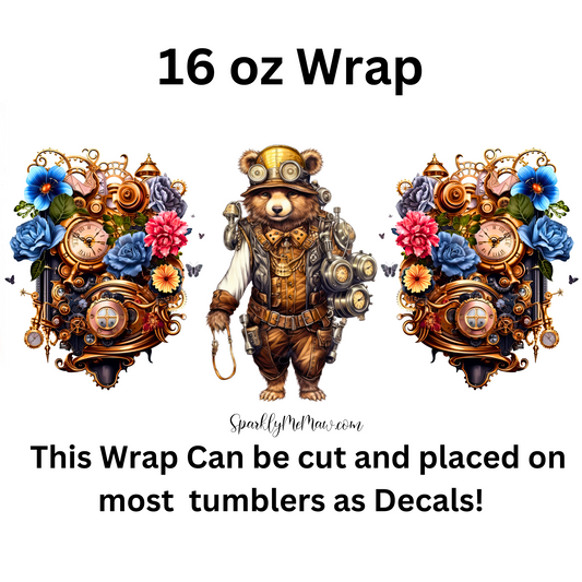 SteamPunk Bear UV DTF 16 oz Wrap