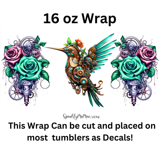 SteamPunk HummingBird UV DTF 16 oz Wrap