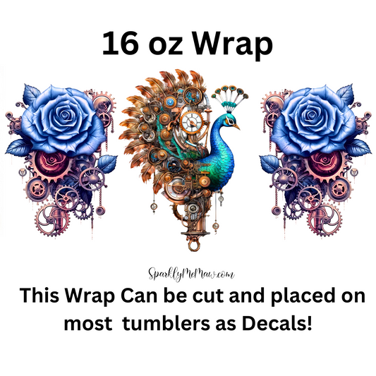 SteamPunk Peacock UV DTF 16 oz Wrap