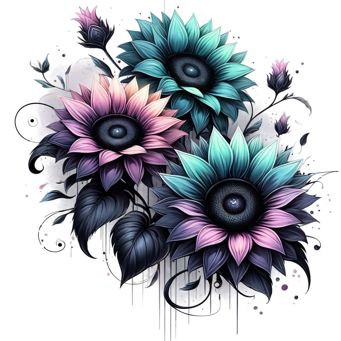 Stylized Watercolor Sunflowers 19 styles UV DTF Decal