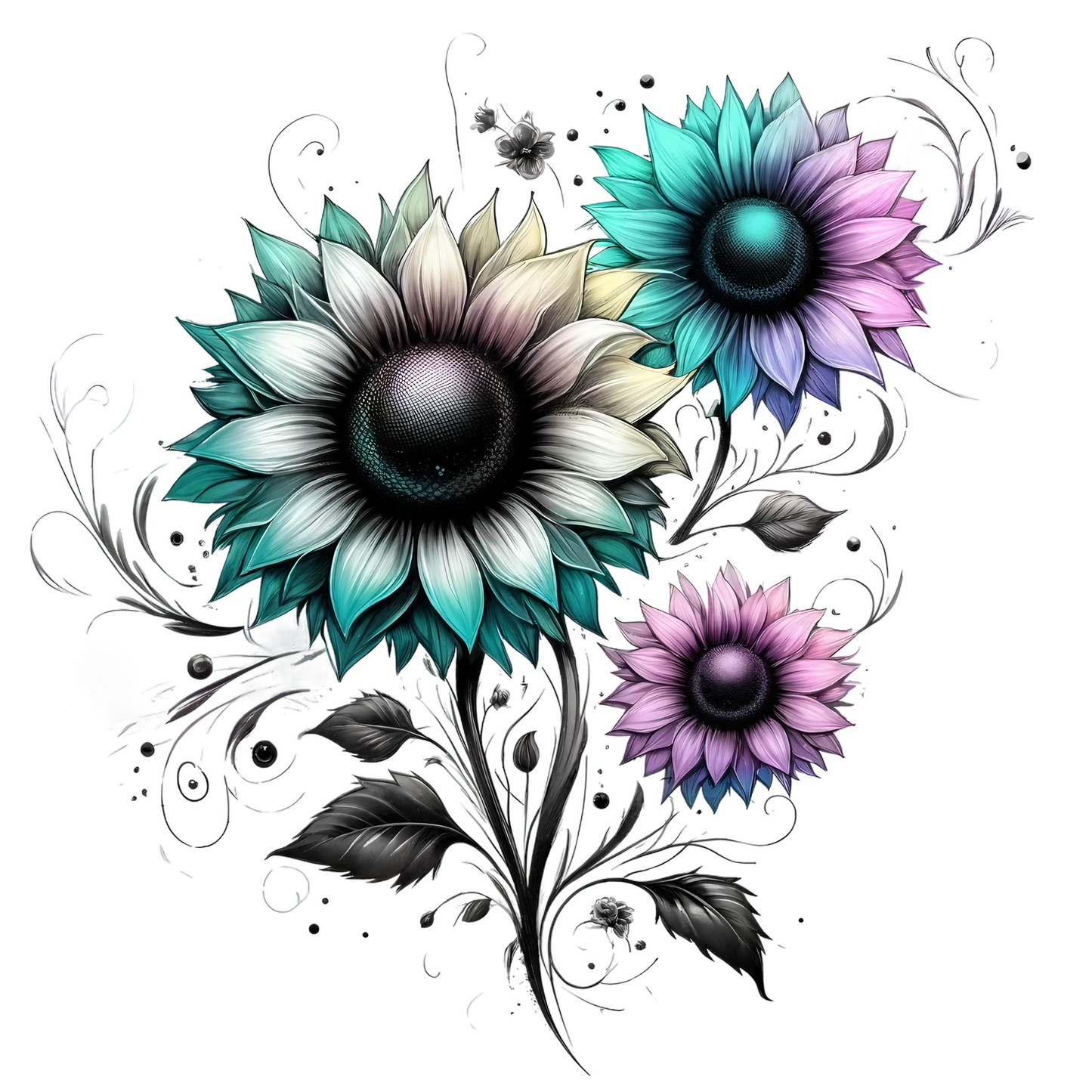 Stylized Watercolor Sunflowers 19 styles UV DTF Decal