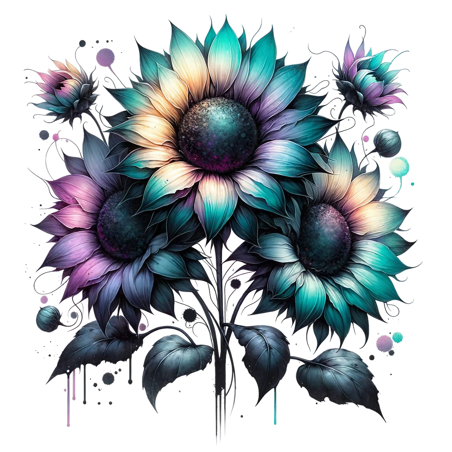 Stylized Watercolor Sunflowers 19 styles UV DTF Decal