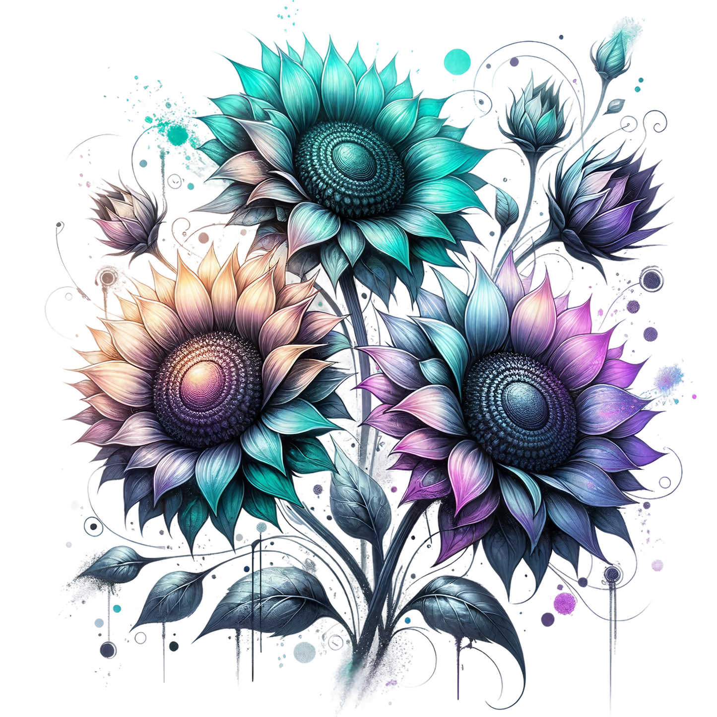 Stylized Watercolor Sunflowers 19 styles UV DTF Decal