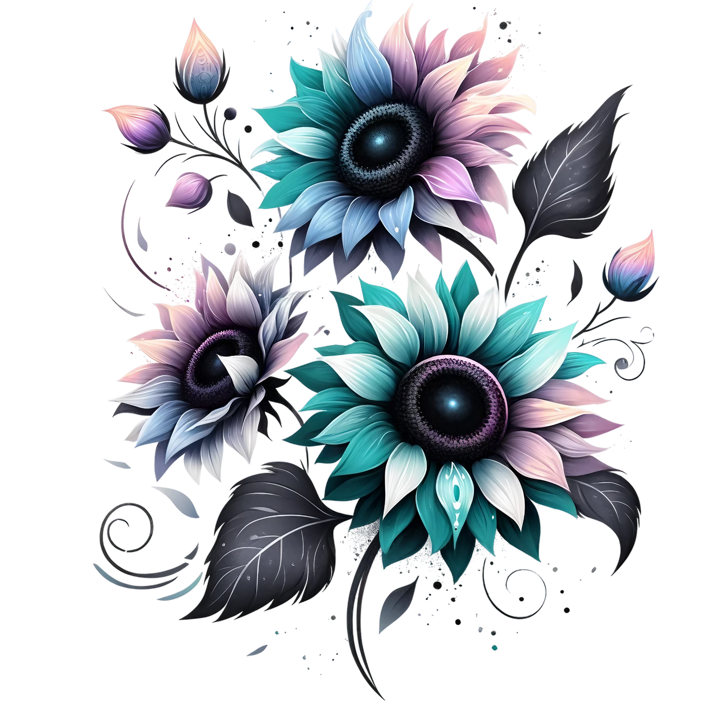 Stylized Watercolor Sunflowers 19 styles UV DTF Decal