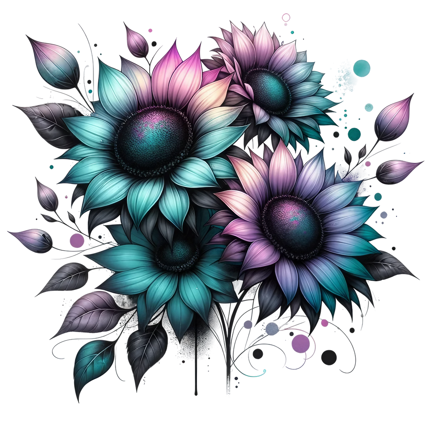 Stylized Watercolor Sunflowers 19 styles UV DTF Decal