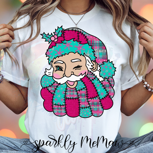 Teal and Pink Santa Ready to Press DTF Transfer (Fabrics only)