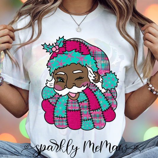Teal and Pink Santa version 2 Ready to Press DTF Transfer (Fabrics only)