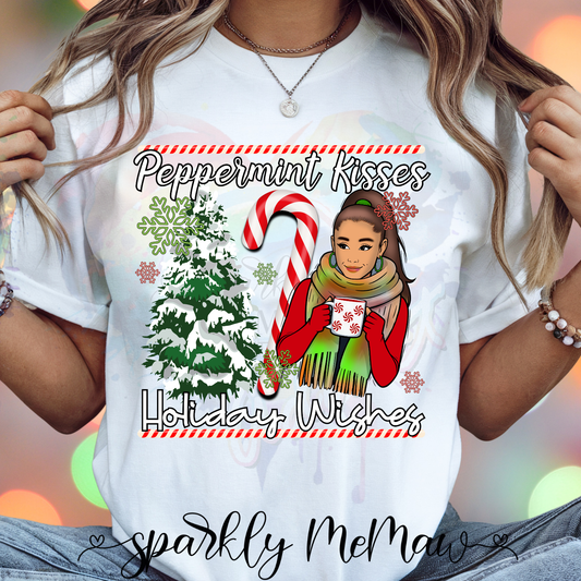 Peppermint kisses and holiday wishes Ready to Press DTF Transfer (Fabrics only)