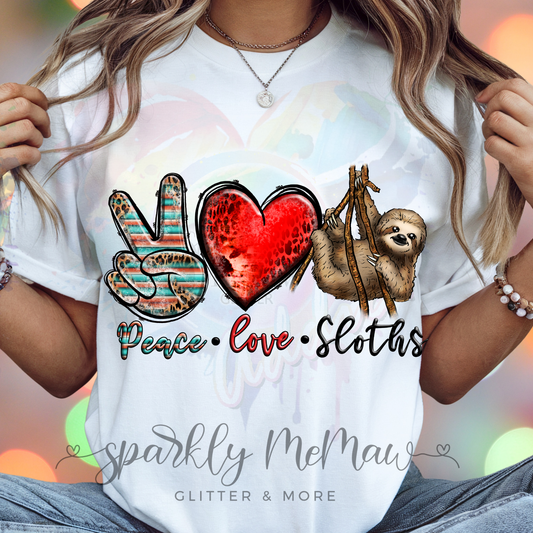 Peace Love Sloths DTF Transfer