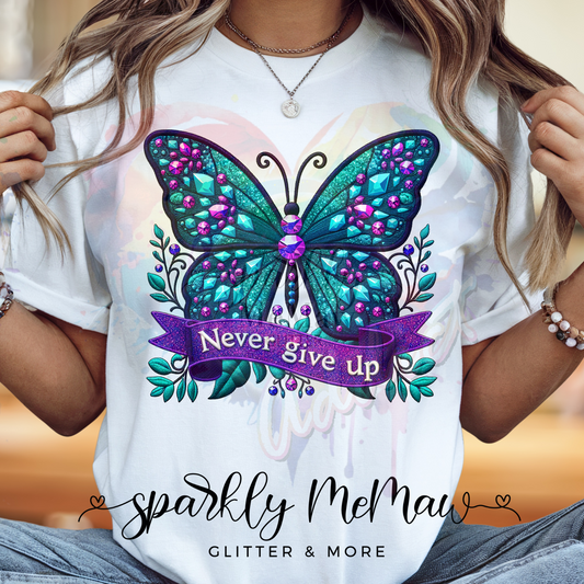 Never give up bling butterflies Pumpkins DTF Print (Fabrics only) 2$ print deal