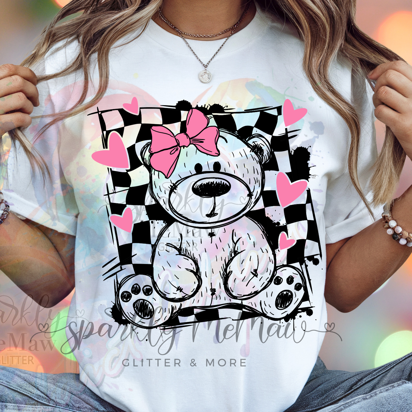 Checkered Valentine Bear DTF Transfer