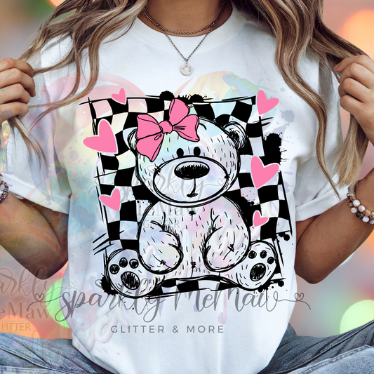 Checkered Valentine Bear DTF Transfer