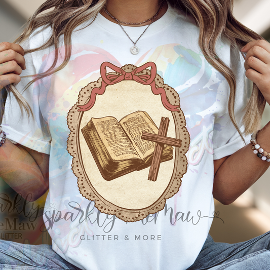 Vintage Bible and Cross DTF Transfer