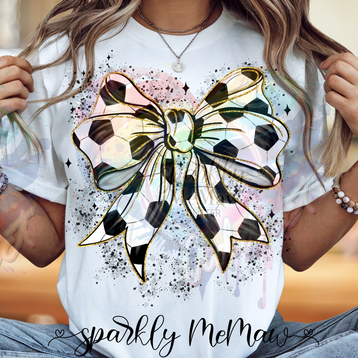 Soccer ball Bow (1) Ready to Press DTF Transfer (Fabrics only)