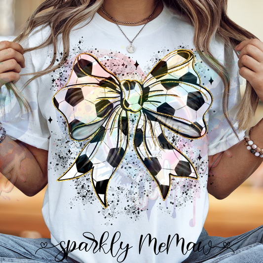 Soccer ball Bow (1) Ready to Press DTF Transfer (Fabrics only)