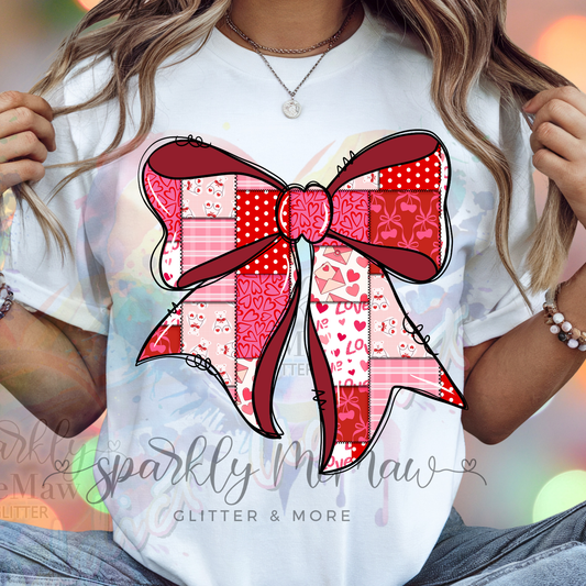 Patchwork Vday Bow DTF Transfer