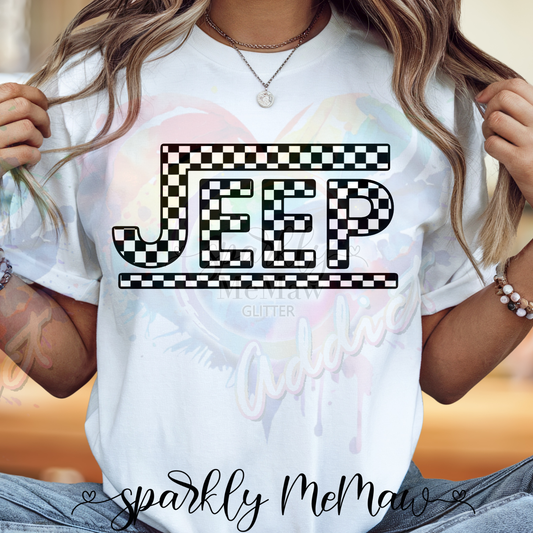 J E E P Checkered Ready to Press DTF Transfer (Fabrics only)
