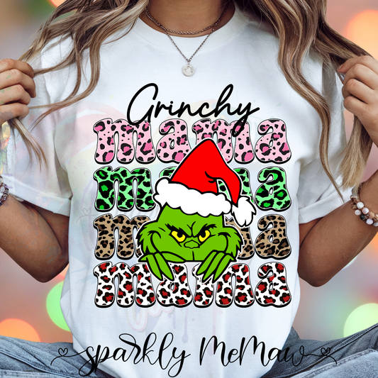 Green Grinchy Mama Ready to Press DTF Transfer (Fabrics only)