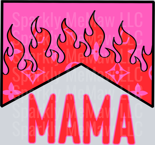 Mama with Pink Flames and Floral Pattern UV DTF Decal